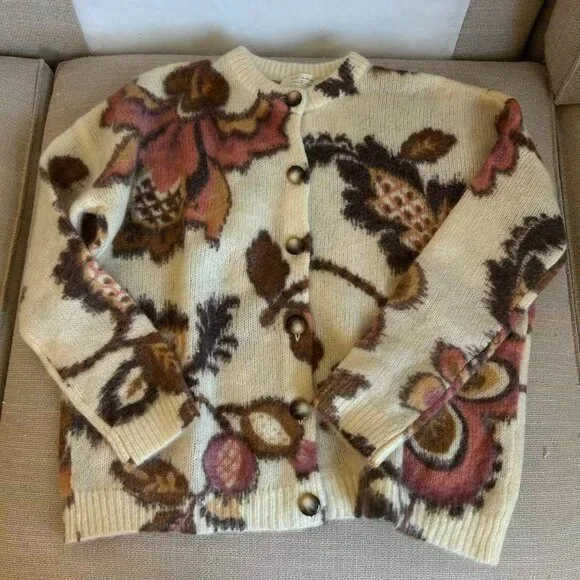 BEST Sezane Manea Cardigan L/XL/XXL Merveille Print Mohair Sweater Knit French - Picture 9 of 14